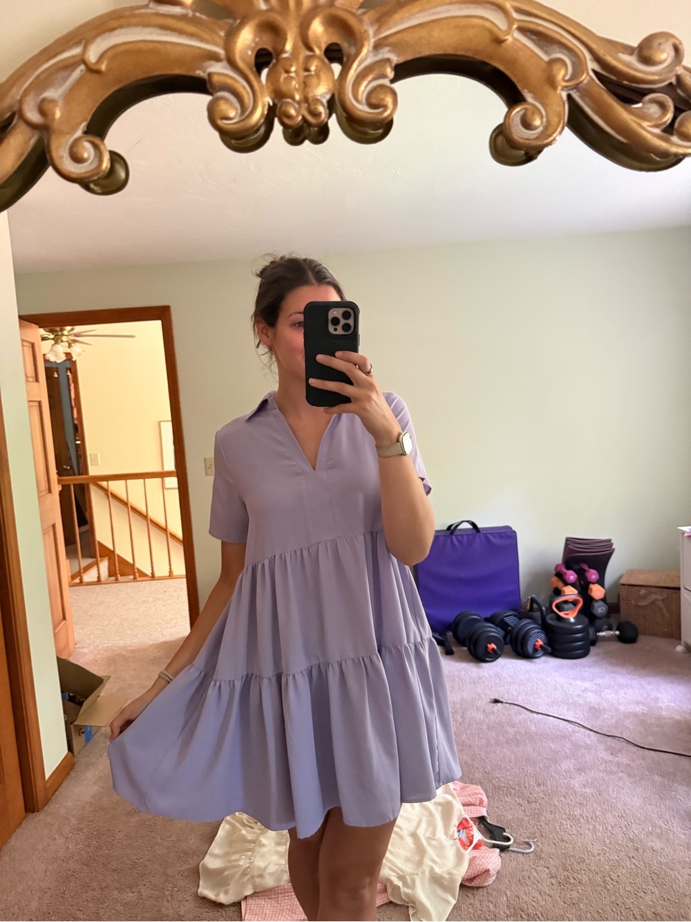 Amazon Lavender Tiered V-Neck Mini Dress